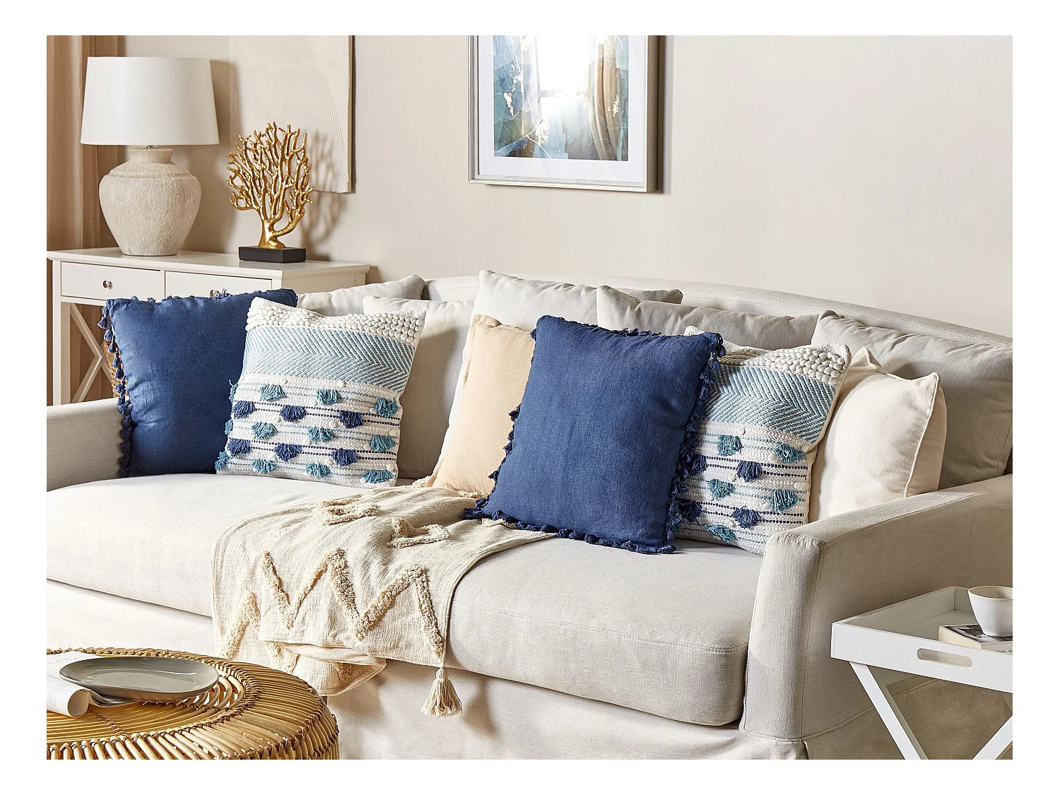 Cuscino decorativo DATURA Cotone 45 x 45 cm Blu Trama geometrica