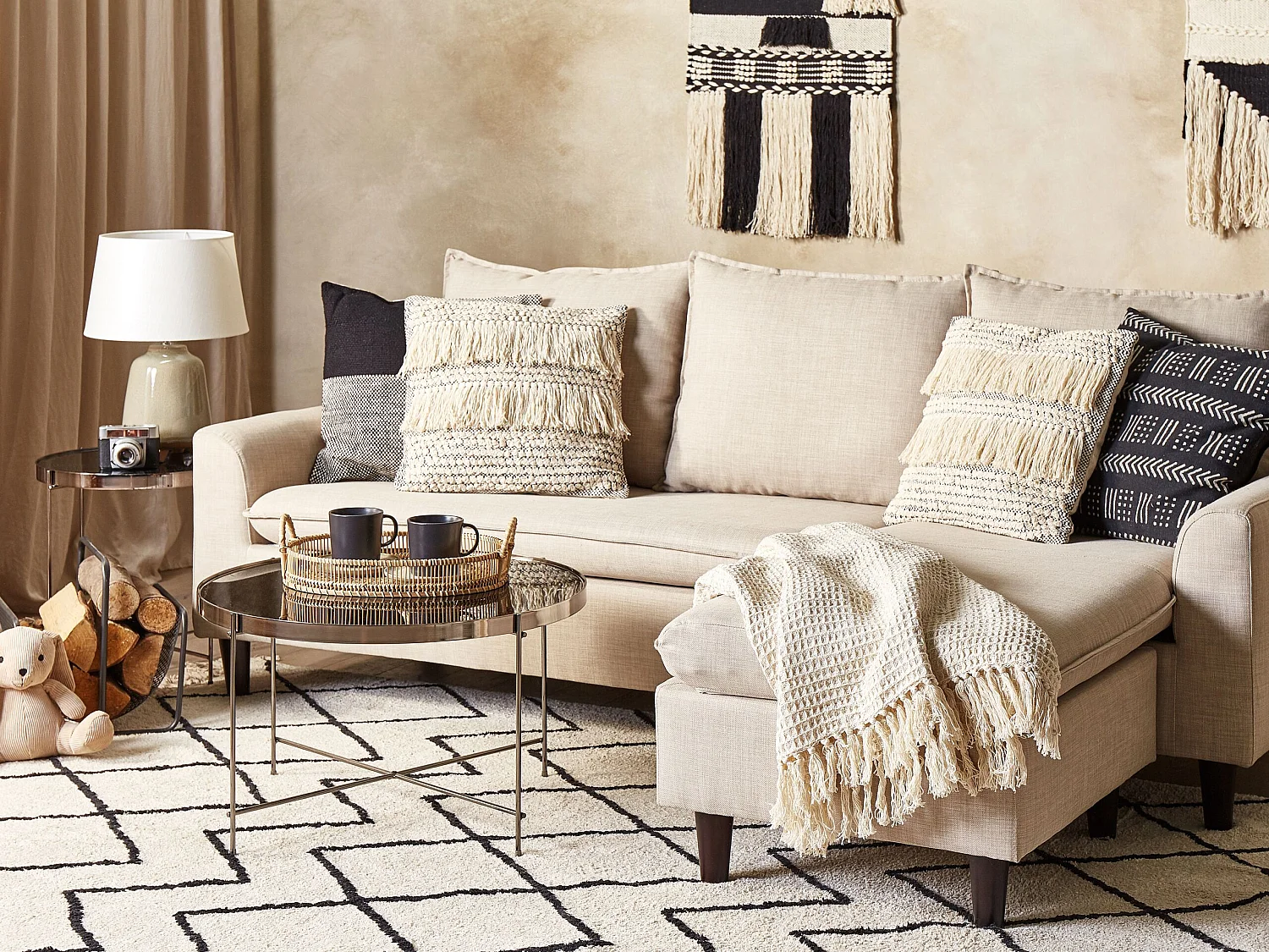 Cuscino decorativo IRESINE Cotone 45 x 45 cm Beige Trama geometrica