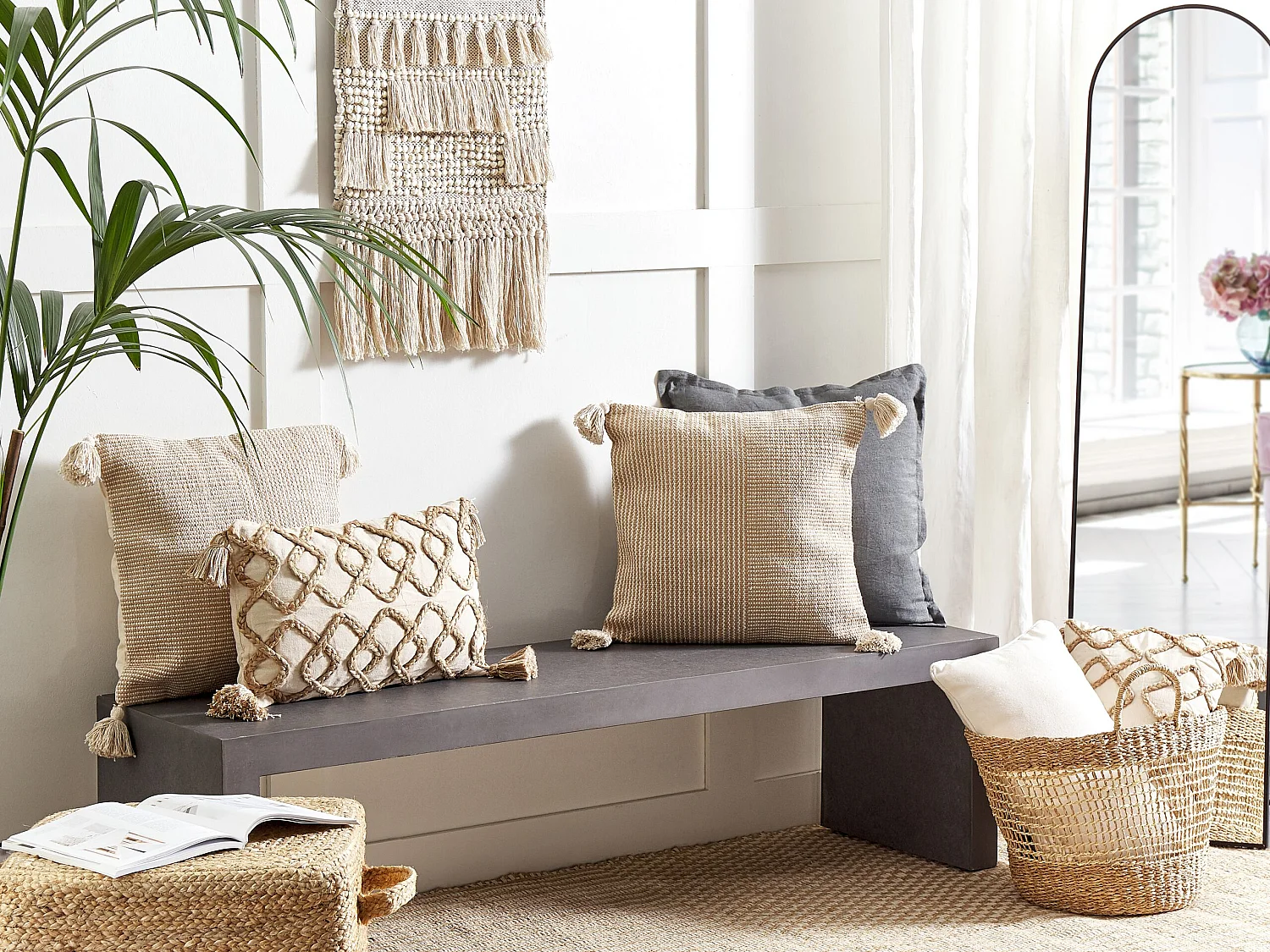 Coussin ARALIA Coton 45 x 45 cm Beige Motif géométrique