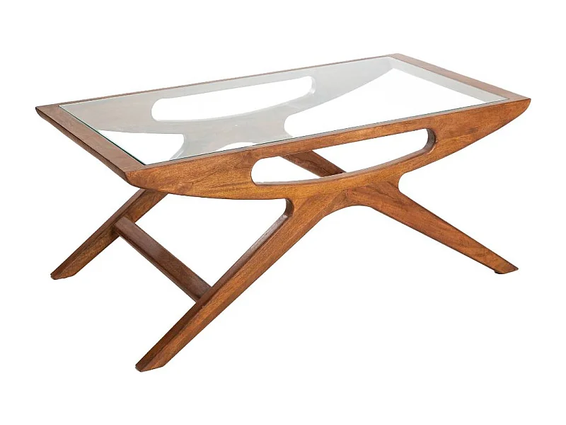 Mesa de centro de madera de mango y vidrio Alina con almacenamiento