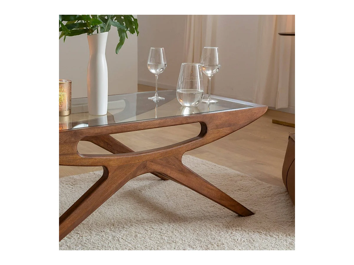 Table basse en bois de manguier et verre Alina