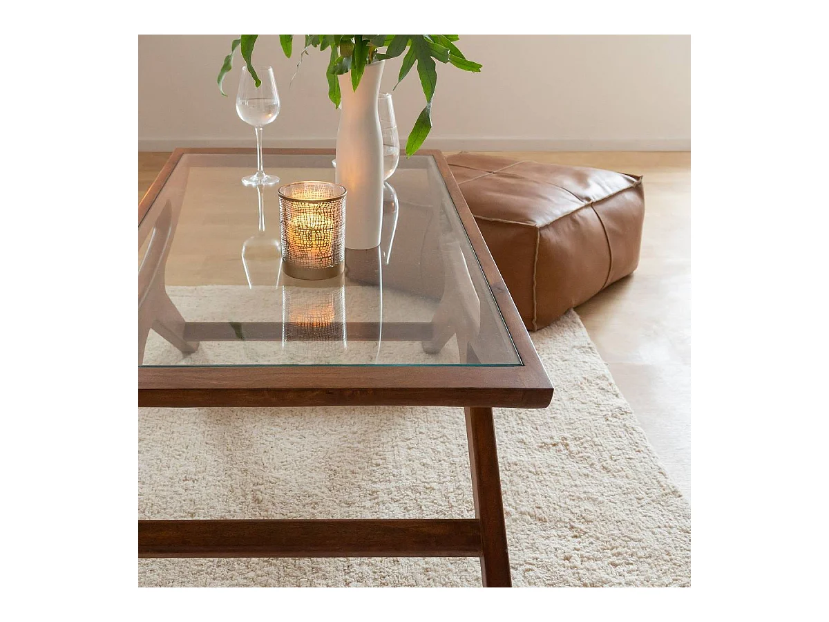 Table basse en bois de manguier et verre Alina
