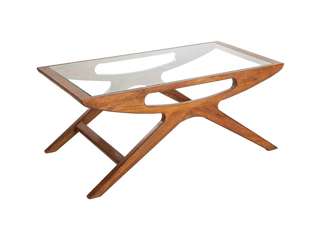 Mesa de centro de madera de mango y vidrio Alina con almacenamiento