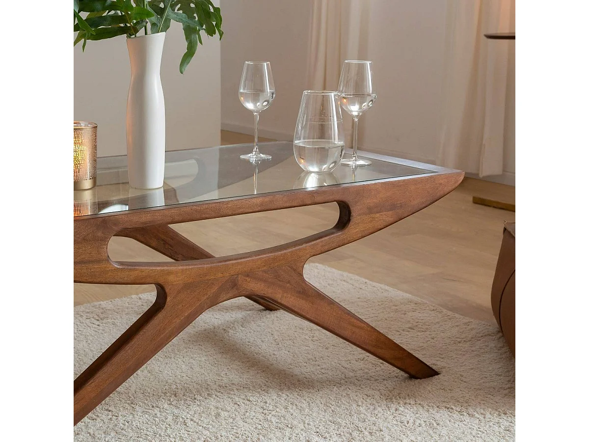 Table basse en bois de manguier et verre Alina