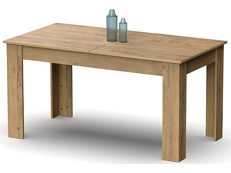 Table à manger extensible en aggloméré et mélamine coloris chêne doré - Longueur 140-195 x Profondeur 80 x Hauteur 77 cm