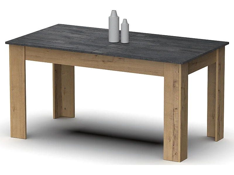 Table à manger extensible en aggloméré et mélamine chêne effet marbre - Longueur 140-195 x Profondeur 80 x Hauteur 77 cm