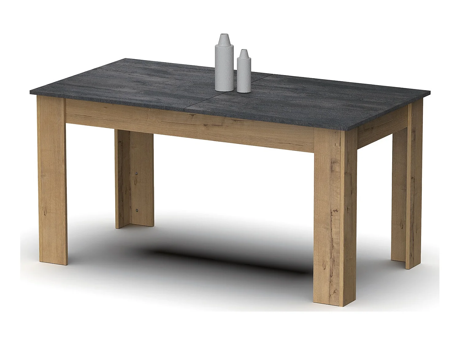 Table à manger extensible en aggloméré et mélamine chêne effet marbre - Longueur 140-195 x Profondeur 80 x Hauteur 77 cm