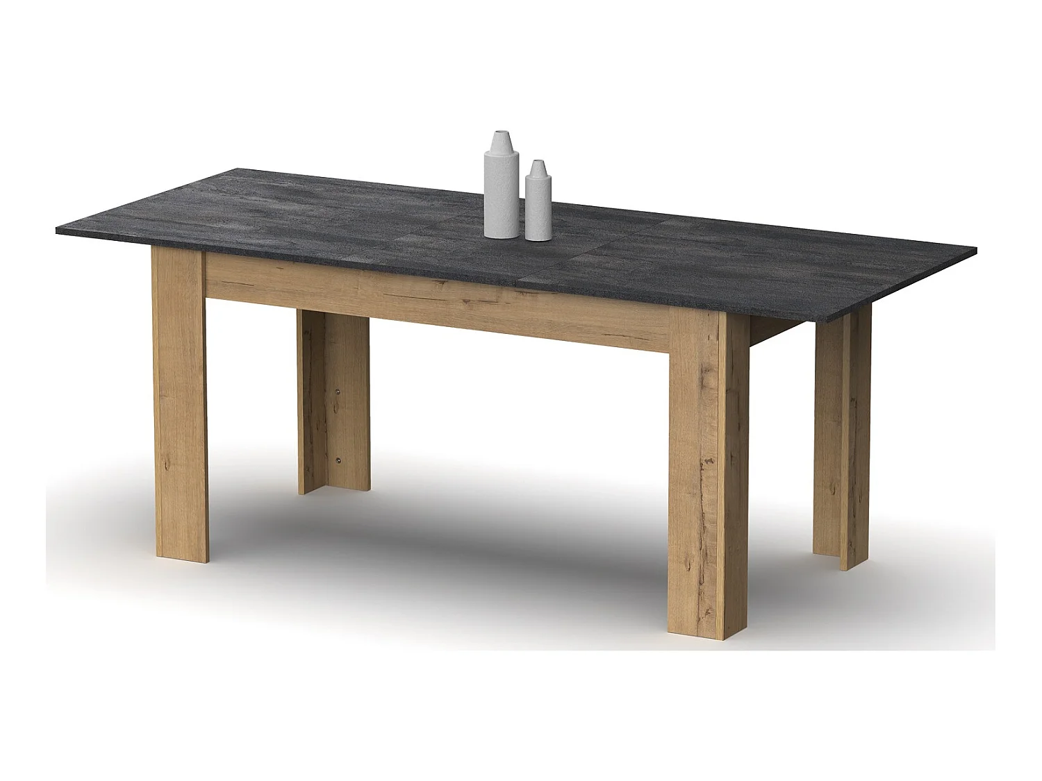 Table à manger extensible en aggloméré et mélamine chêne effet marbre - Longueur 140-195 x Profondeur 80 x Hauteur 77 cm