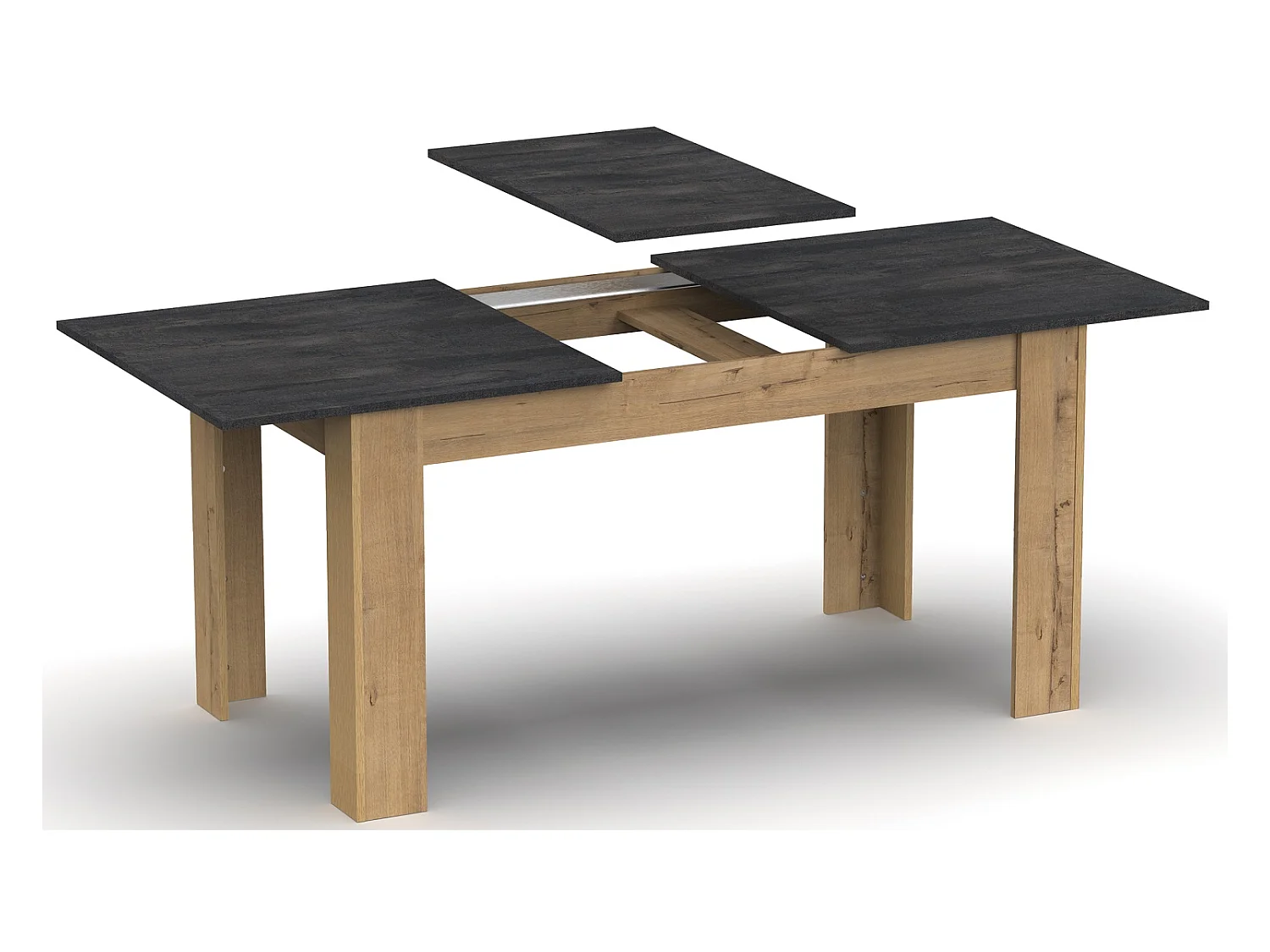 Table à manger extensible en aggloméré et mélamine chêne effet marbre - Longueur 140-195 x Profondeur 80 x Hauteur 77 cm