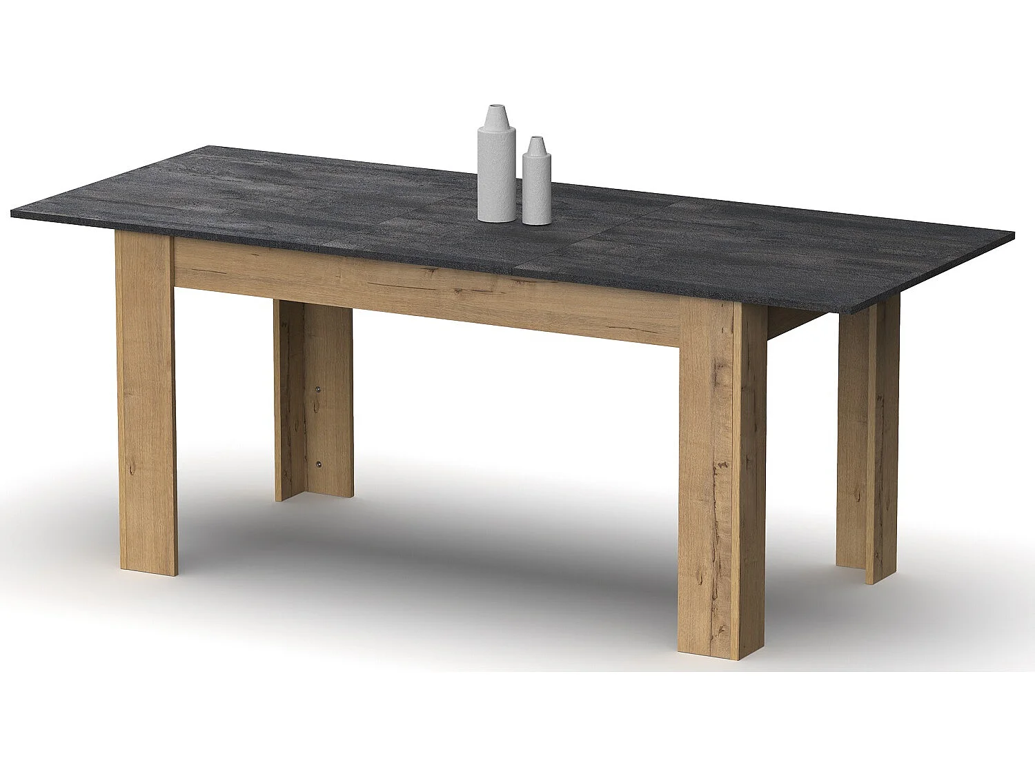 Table à manger extensible en aggloméré et mélamine chêne effet marbre - Longueur 140-195 x Profondeur 80 x Hauteur 77 cm