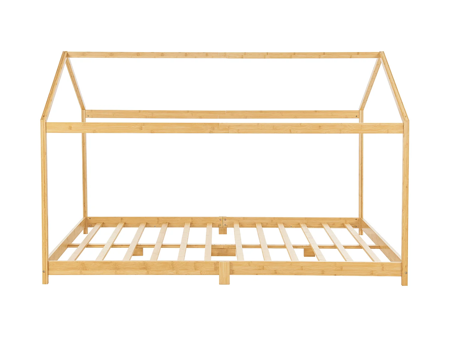 Lit cabane Vindafjord pour enfant 120 x 200 cm avec matelas sommier à lattes bambou naturel [en.casa]