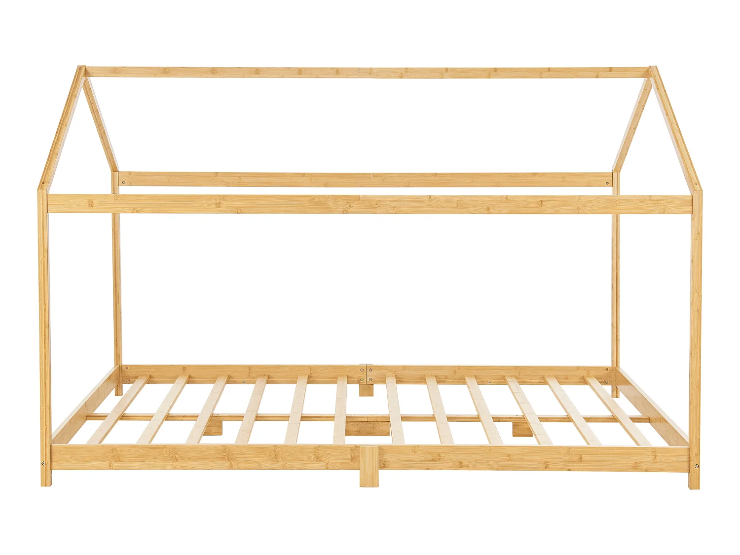 Lit cabane Vindafjord pour enfant 120 x 200 cm avec matelas sommier à lattes bambou naturel [en.casa]