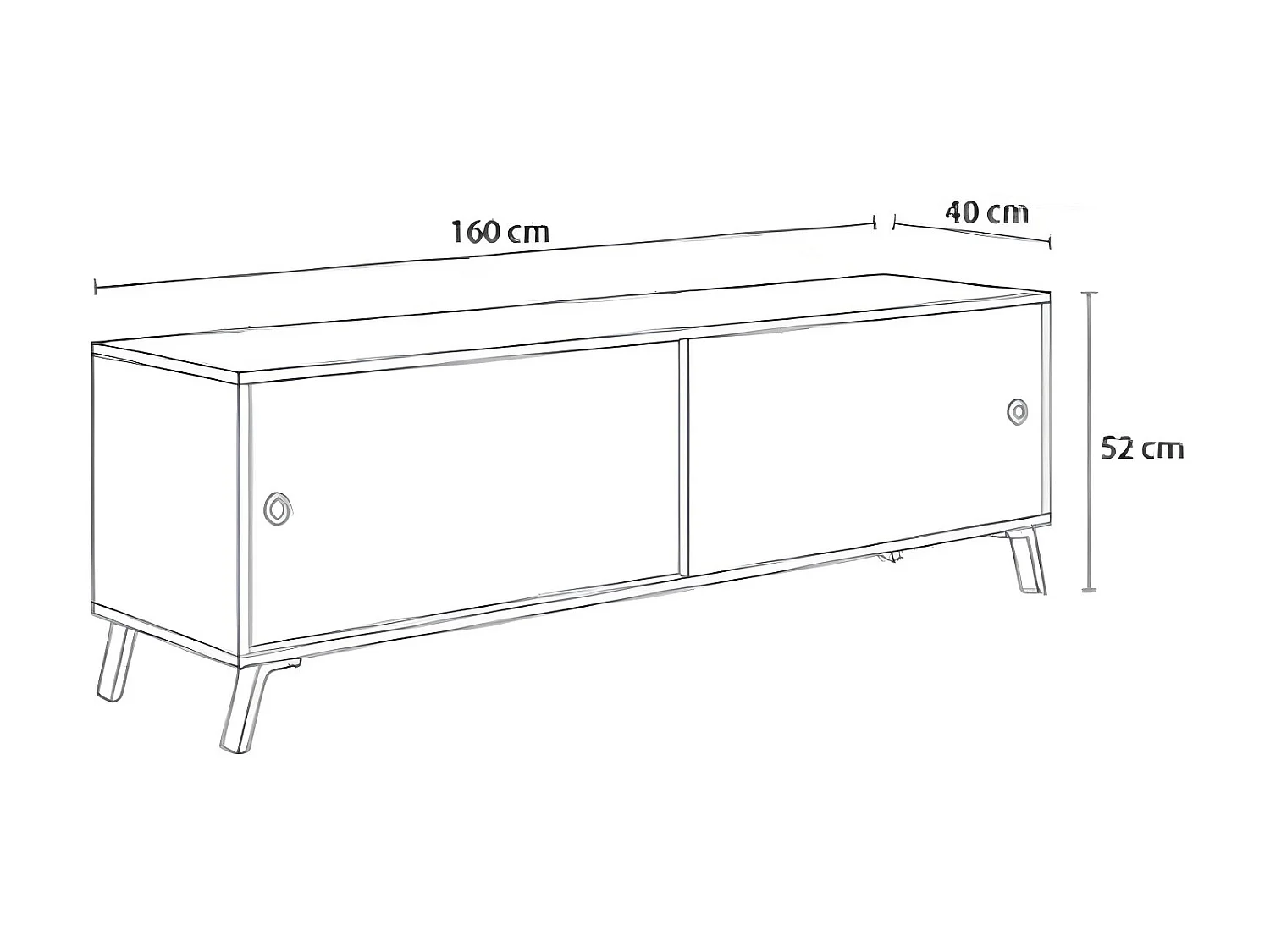 Meuble TV en panneaux de particules mélaminé finition chêne doré / noir - Longueur 160 x Profondeur 40 x Hauteur 52 cm