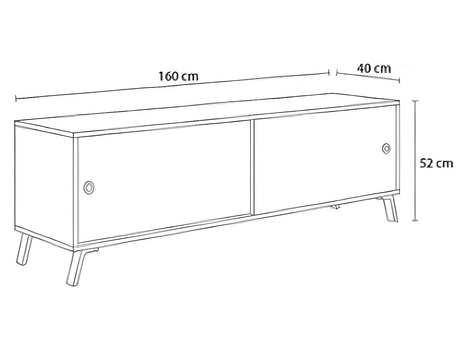 Meuble TV en panneaux de particules mélaminé finition chêne doré / noir - Longueur 160 x Profondeur 40 x Hauteur 52 cm
