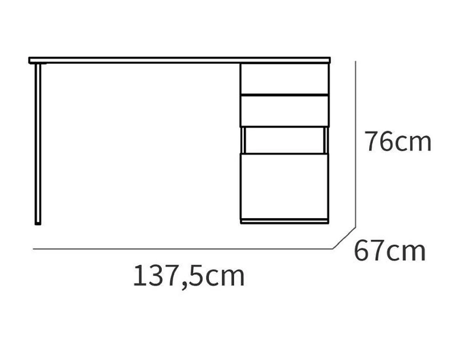 Bureau,table de travail en aggloméré finition chêne doré avec pied en métal blanc-Longueur 137.5 x Profondeur 67 x Hauteur 76 cm