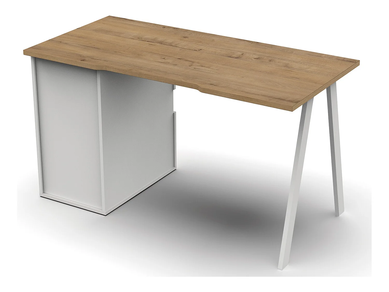 Bureau,table de travail en aggloméré finition chêne doré avec pied en métal blanc-Longueur 137.5 x Profondeur 67 x Hauteur 76 cm