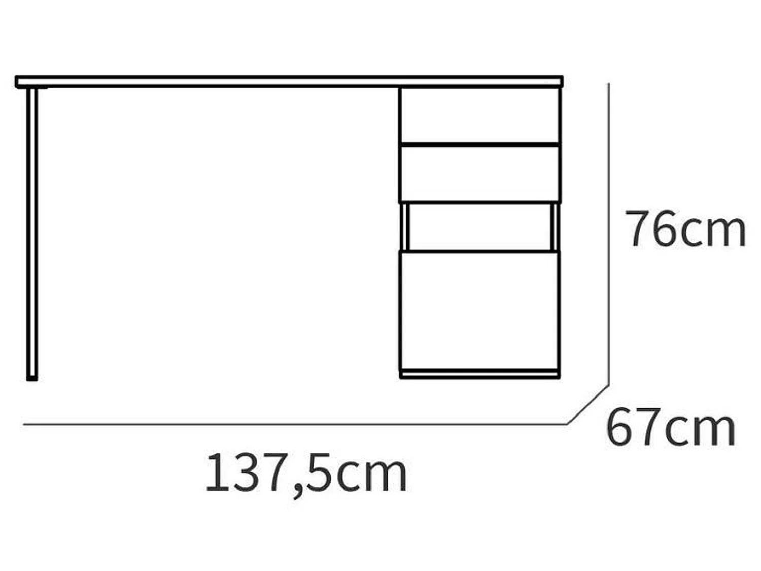 Bureau,table de travail en aggloméré finition chêne doré avec pied en métal blanc-Longueur 137.5 x Profondeur 67 x Hauteur 76 cm