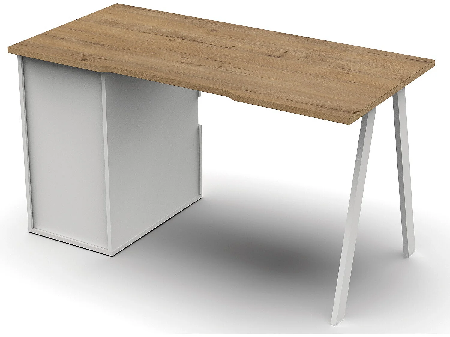 Bureau,table de travail en aggloméré finition chêne doré avec pied en métal blanc-Longueur 137.5 x Profondeur 67 x Hauteur 76 cm