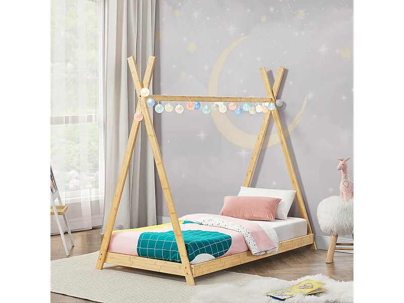 Lit tipi Vimpeli 70 x 140 cm pour enfant bambou naturel [en.casa]