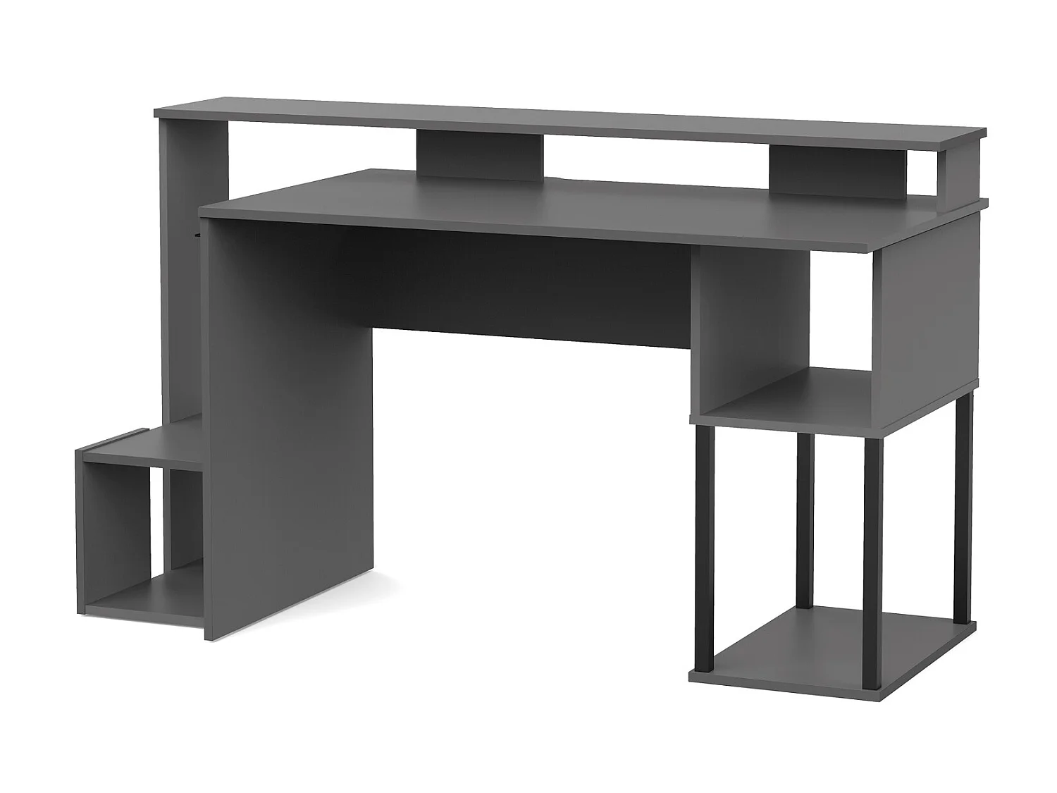 Bureau gamer, table de jeu avec compartiments en aggloméré avec finition grise - Longueur 150 x Profondeur 67 x Hauteur 77 cm