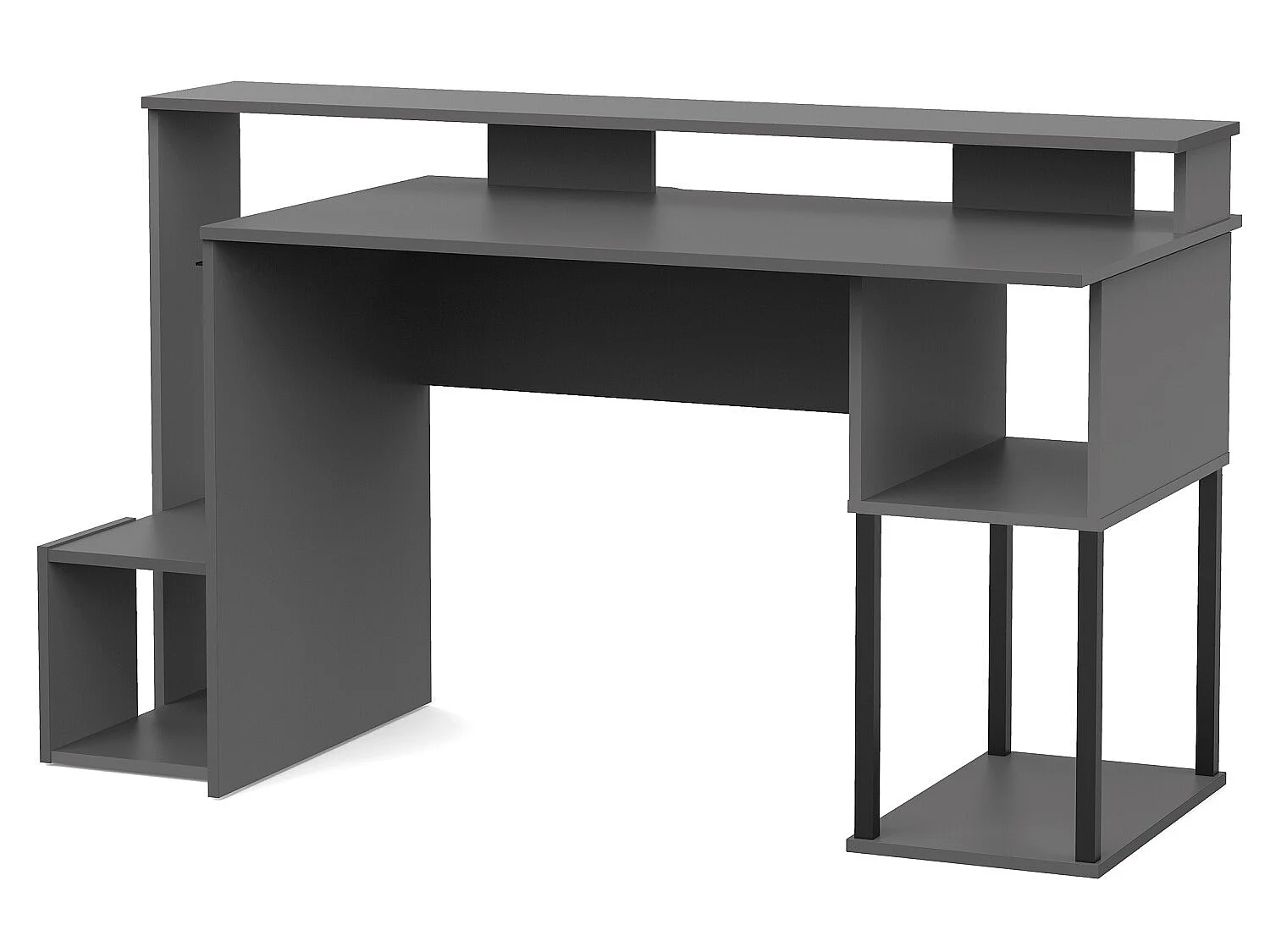 Bureau gamer, table de jeu avec compartiments en aggloméré avec finition grise - Longueur 150 x Profondeur 67 x Hauteur 77 cm