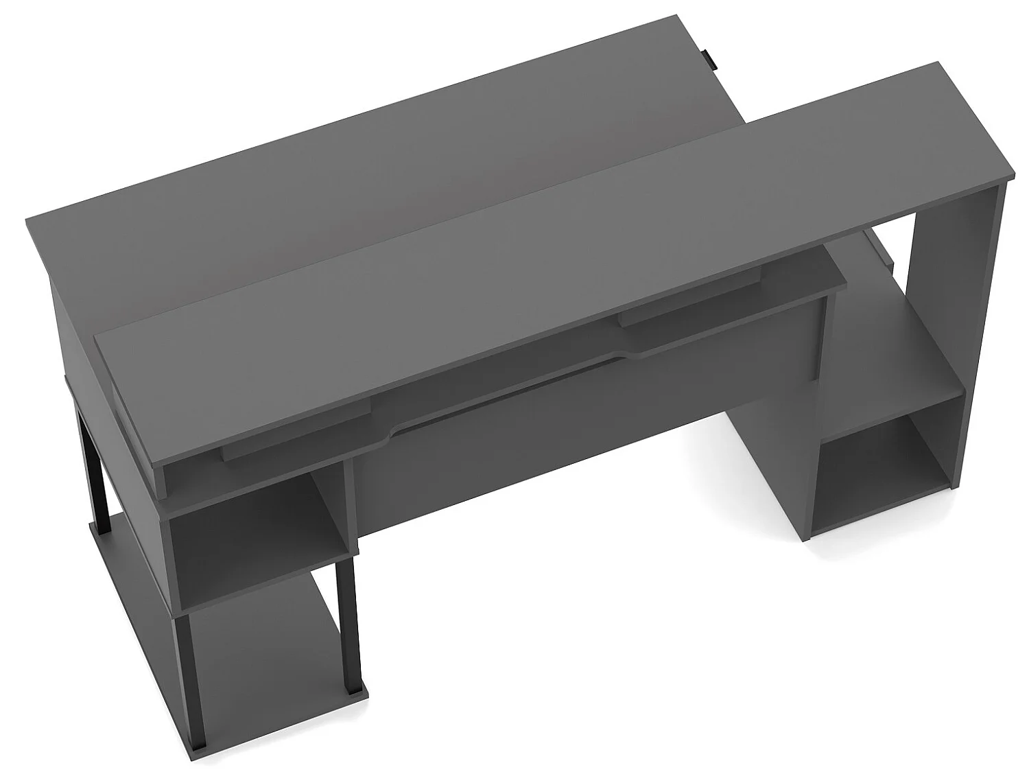 Bureau gamer, table de jeu avec compartiments en aggloméré avec finition grise - Longueur 150 x Profondeur 67 x Hauteur 77 cm