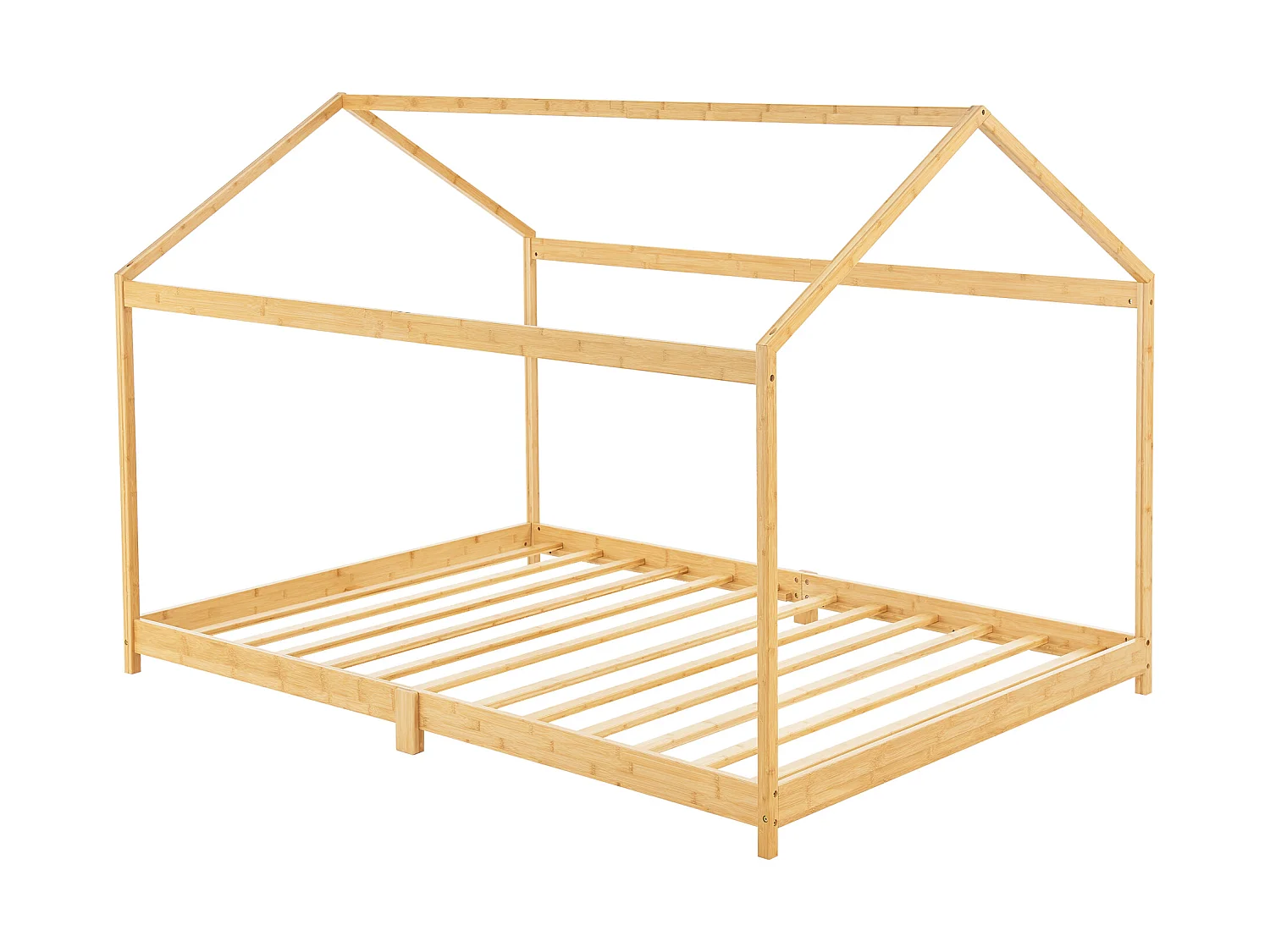 Lit cabane Vindafjord pour enfant 90 x 200 cm forme maison bambou naturel [en.casa]