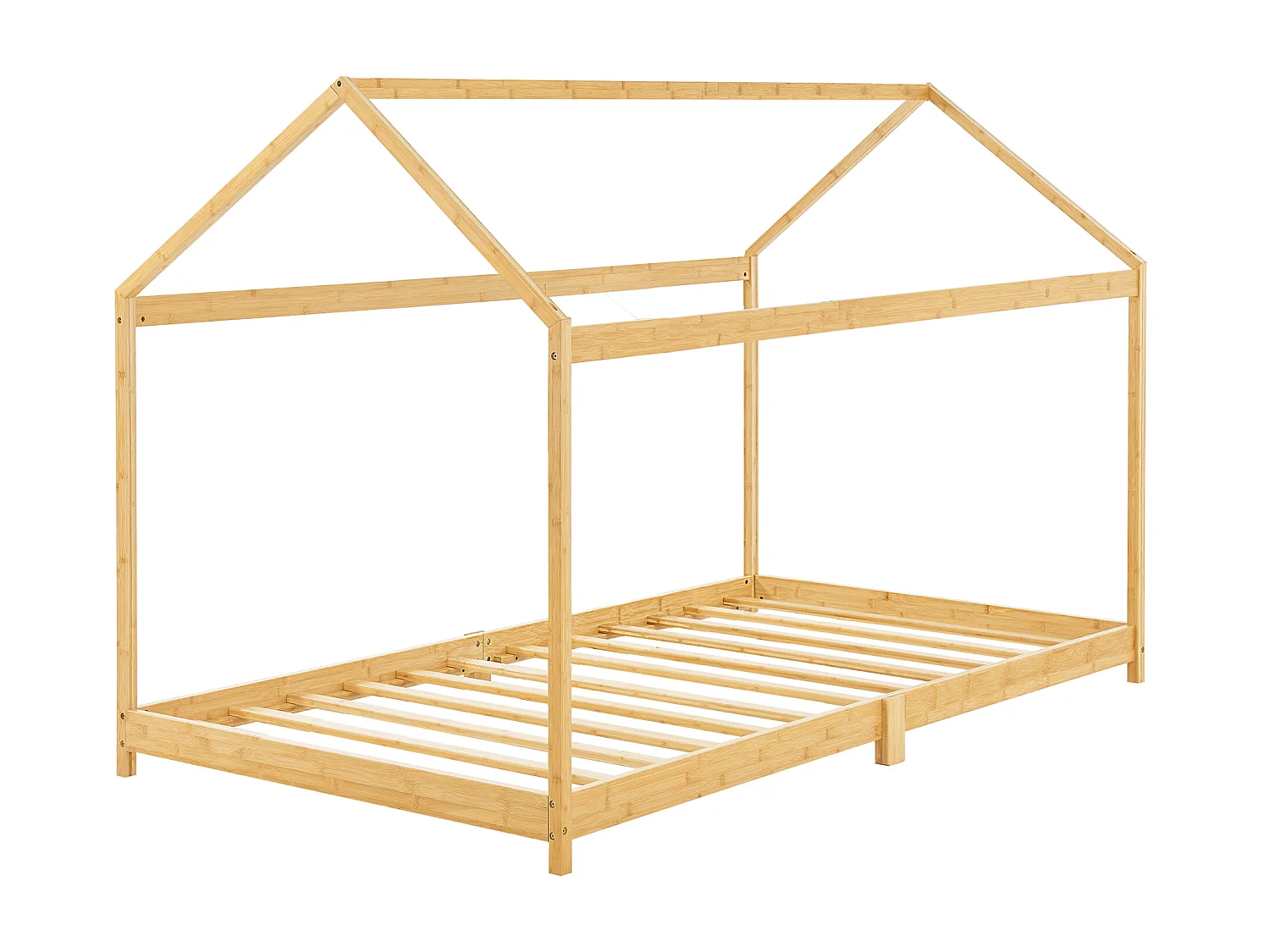 Lit cabane Vindafjord pour enfant 90 x 200 cm forme maison bambou naturel [en.casa]