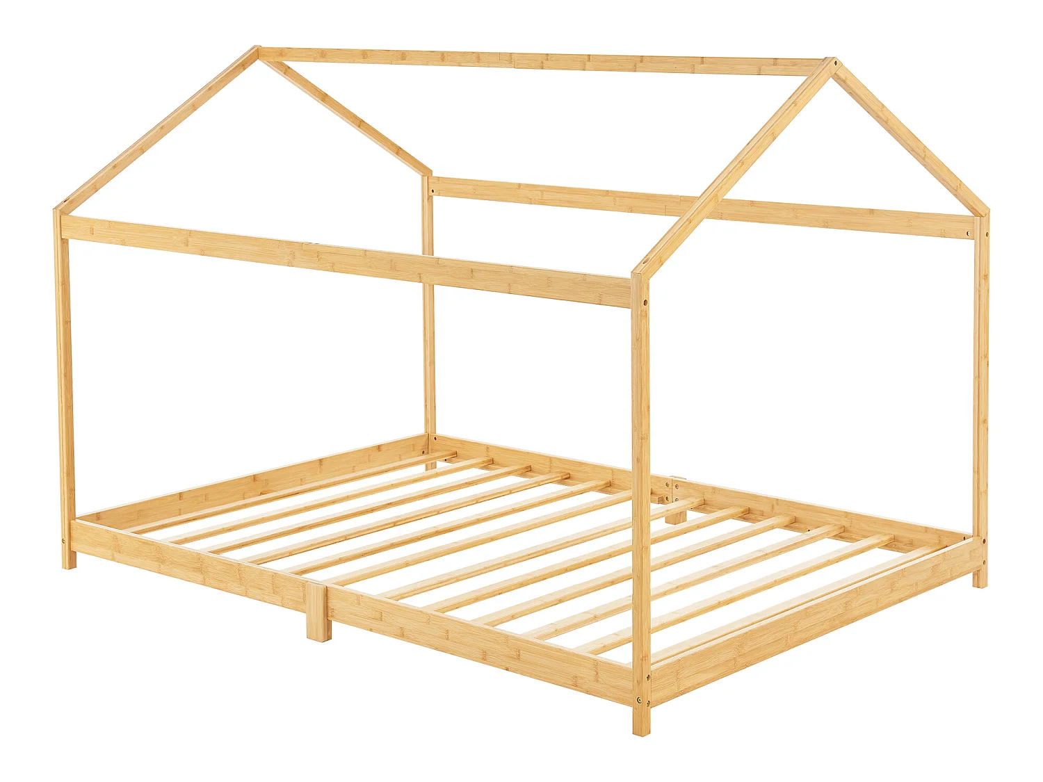 Lit cabane Vindafjord pour enfant 90 x 200 cm forme maison bambou naturel [en.casa]