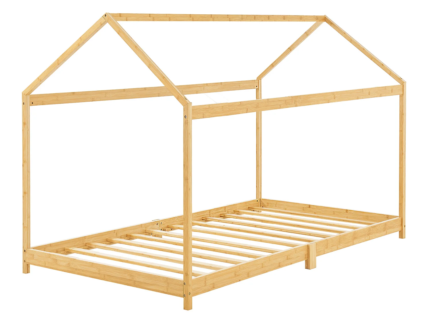 Lit cabane Vindafjord pour enfant 90 x 200 cm forme maison bambou naturel [en.casa]