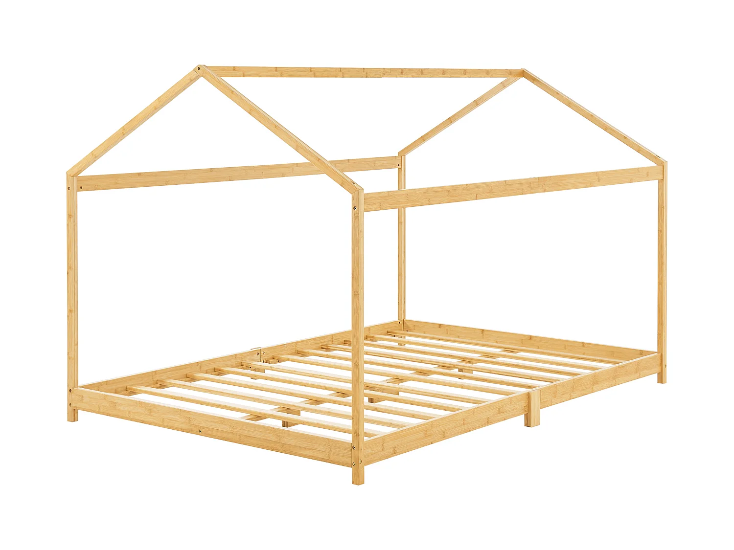 Lit cabane Vindafjord pour enfant 140 x 200 cm forme maison bambou naturel [en.casa]