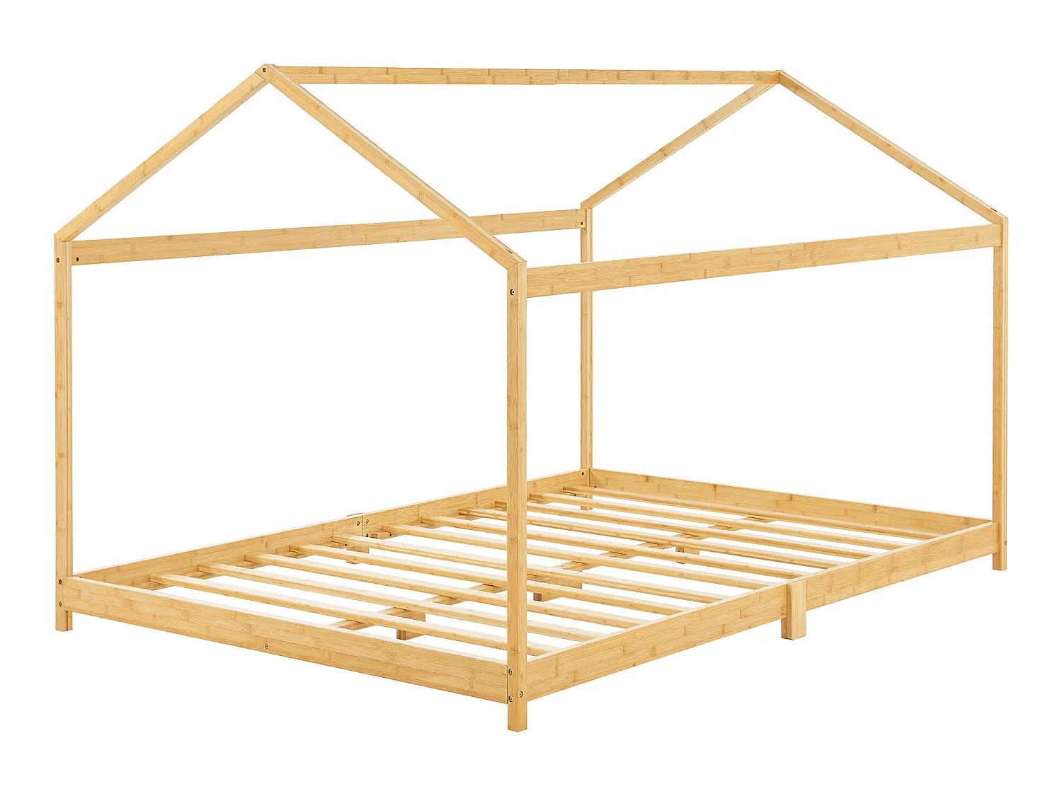 Lit cabane Vindafjord pour enfant 140 x 200 cm forme maison bambou naturel [en.casa]