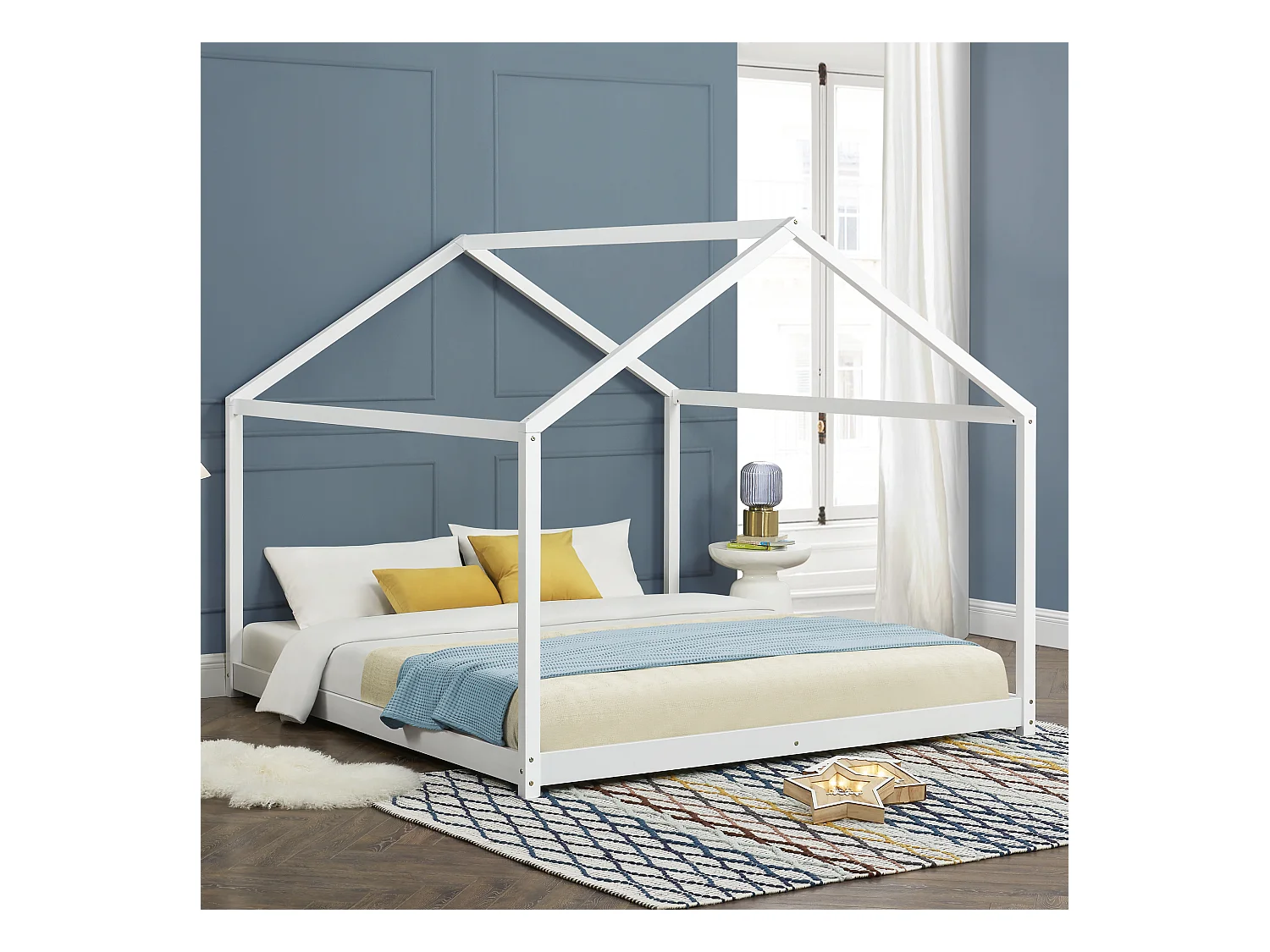 Lit cabane Cerro bois de pin 180 x 200 cm blanc [en.casa]