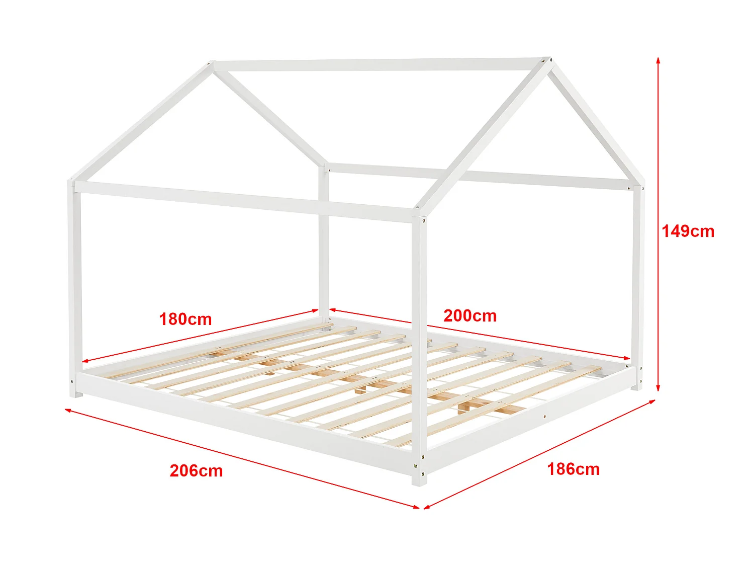 Lit cabane Cerro bois de pin 180 x 200 cm blanc [en.casa]