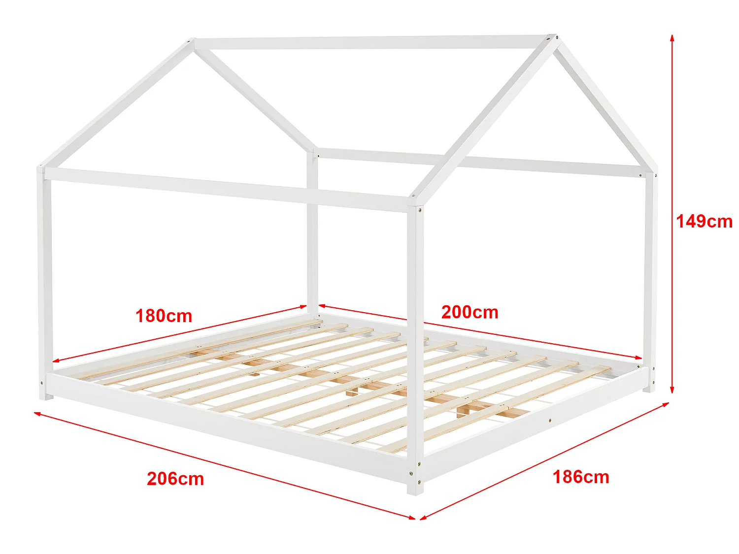 Lit cabane Cerro bois de pin 180 x 200 cm blanc [en.casa]