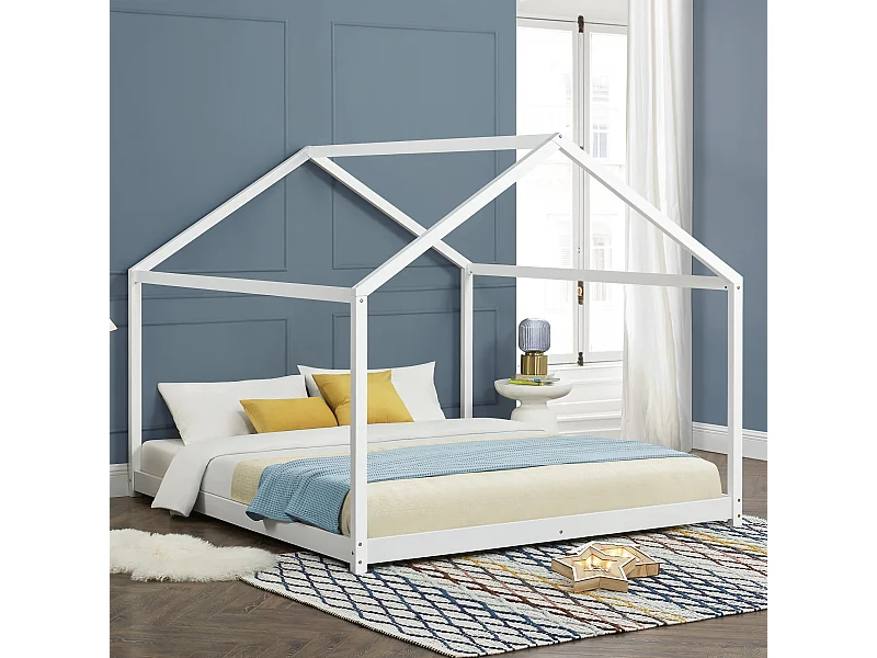 Lit cabane Cerro bois de pin 160 x 200 cm blanc [en.casa]