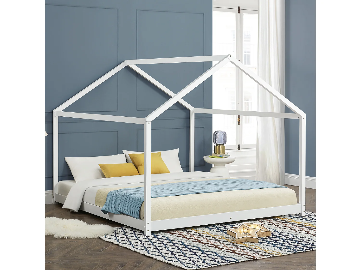 Lit cabane Cerro bois de pin 160 x 200 cm blanc [en.casa]