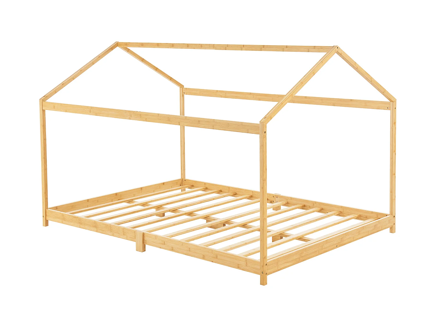 Lit cabane Vindafjord pour enfant 120 x 200 cm forme maison bambou naturel [en.casa]