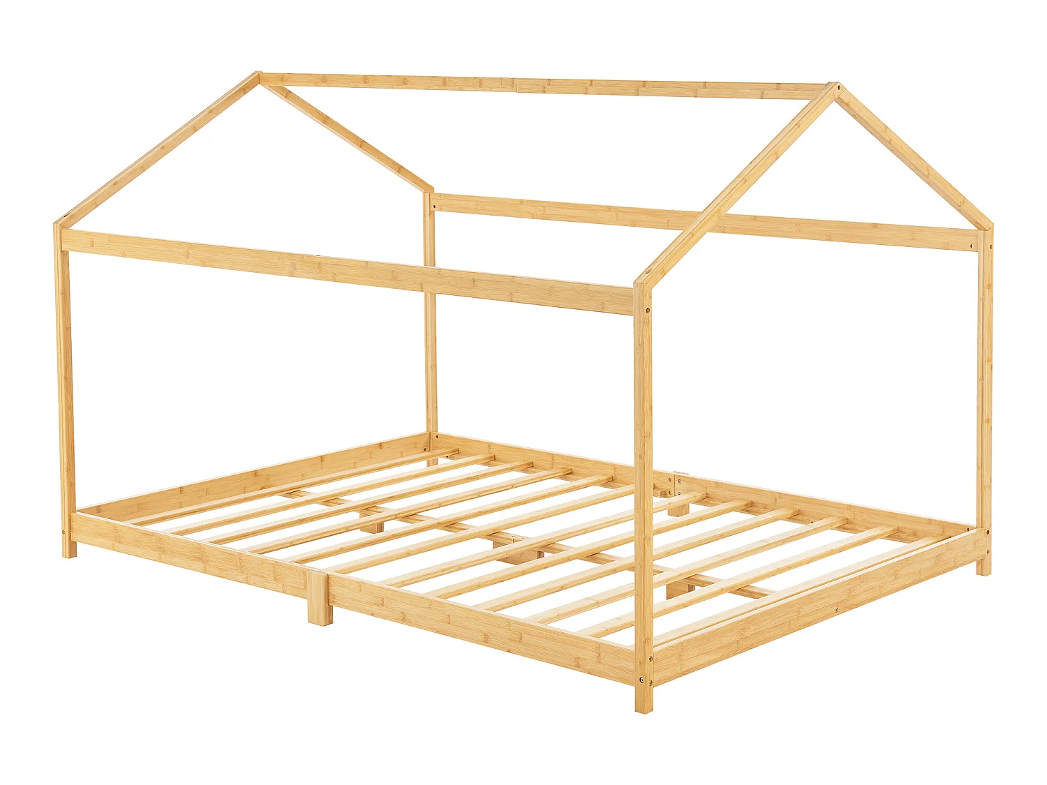 Lit cabane Vindafjord pour enfant 120 x 200 cm forme maison bambou naturel [en.casa]