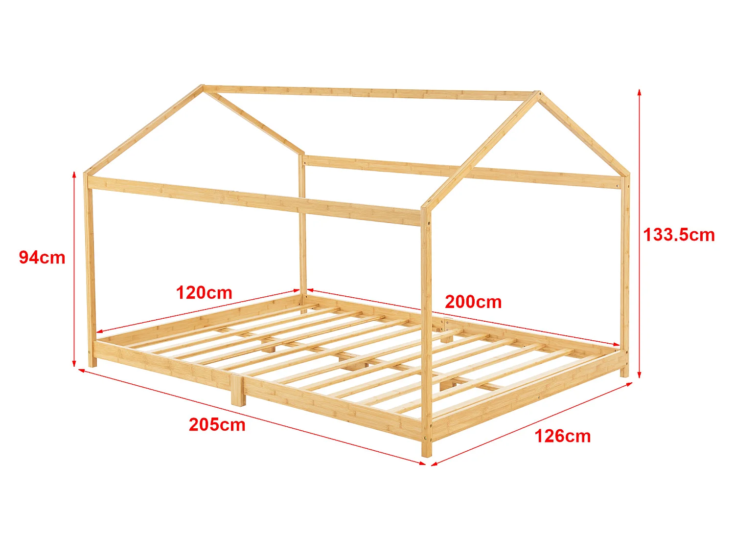 Lit cabane Vindafjord pour enfant 120 x 200 cm forme maison bambou naturel [en.casa]