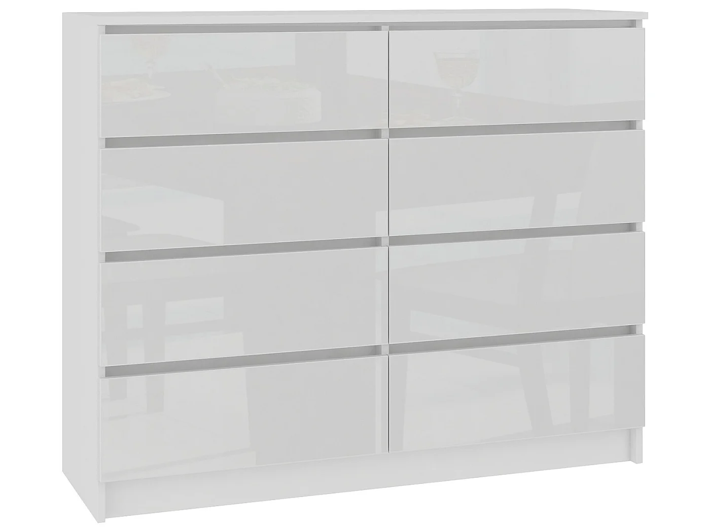 CUPID | Tocador contemporáneo para dormitorio/sala de estar/oficina con 8 cajones brillantes | 120x99x40cm | Gabinete de almacenamiento multifuncional