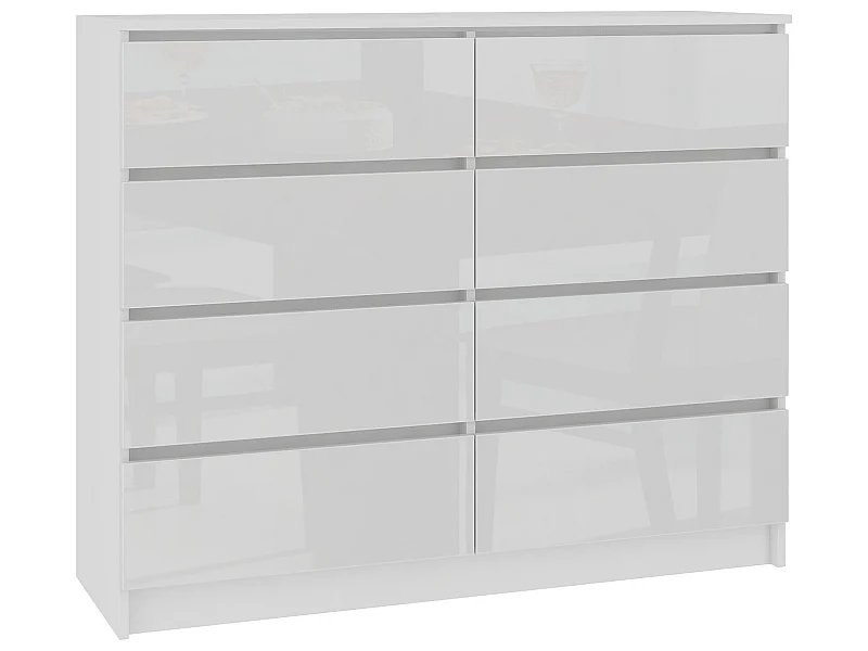 CUPID | Commode contemporaine chambre/salon/bureau 8 tiroirs brillants | 120x99x40cm | Meuble de rangement multi-fonctionnel