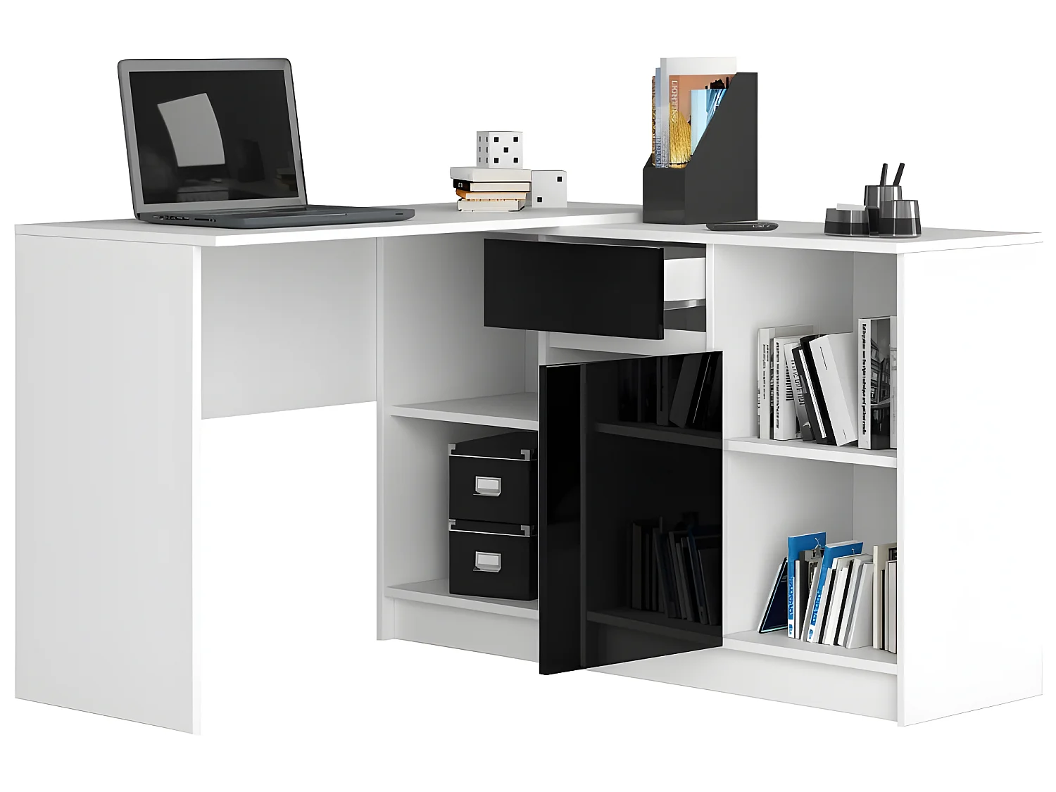 KERESTE - Bureau d'angle style moderne cabinet - 79x120x126 - 1 tiroir+1 porte