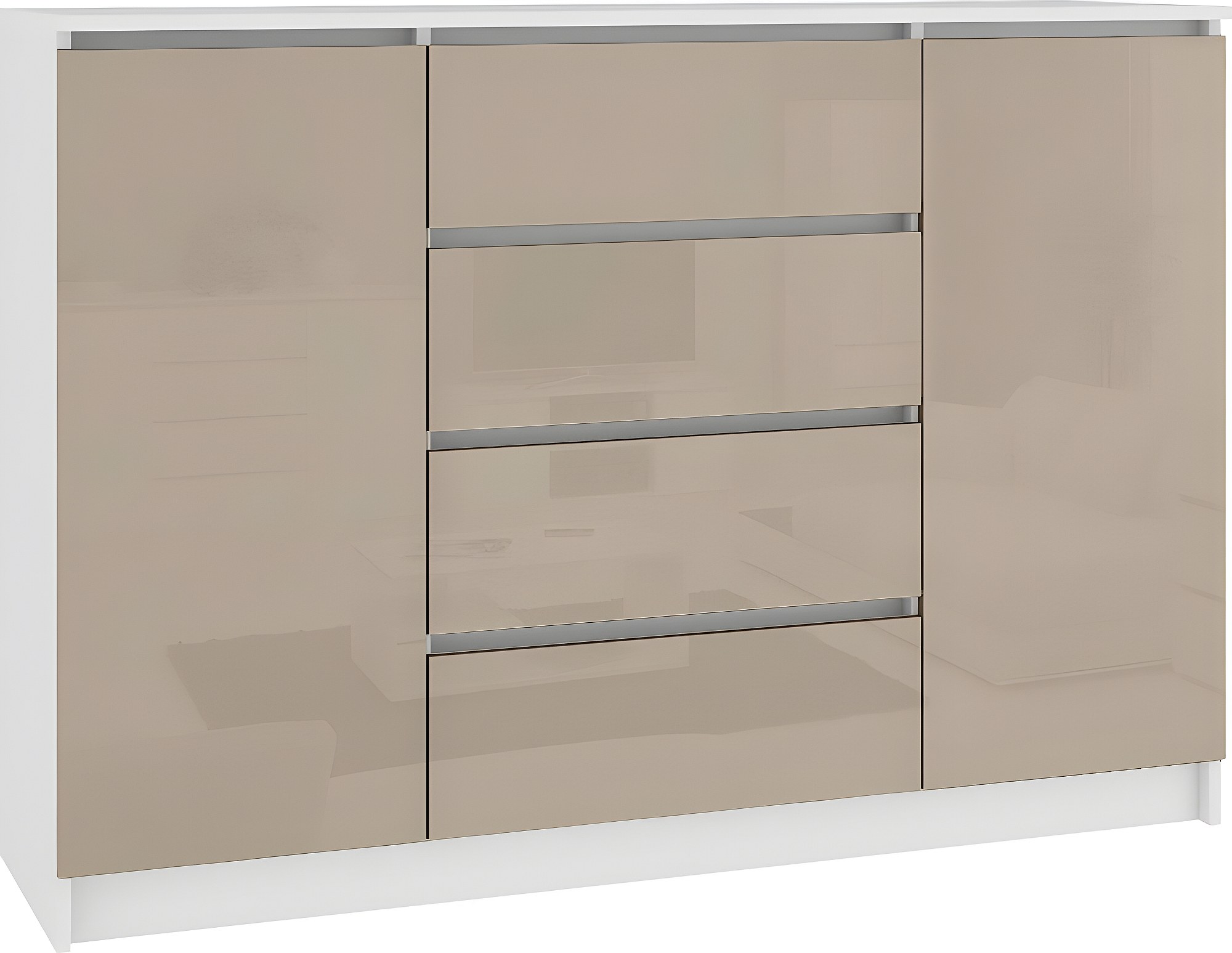 Dmora - Buffet Romolo, Buffet De Cuisine Avec 2 Portes Et 4 Tiroirs, Buffet De Salon, 100% Made In Italy, 124x40h81 Cm, Blanc Brillant