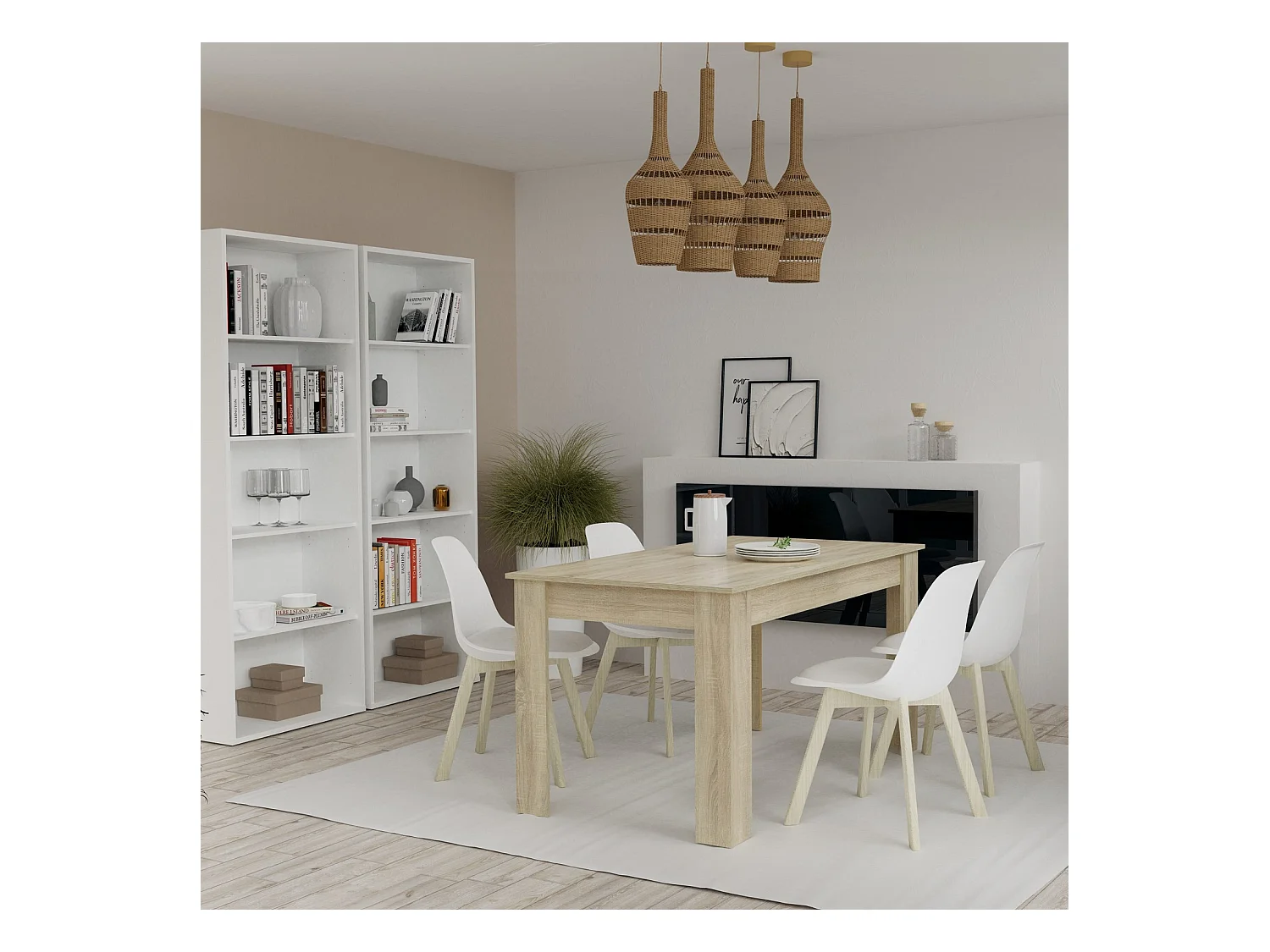 Table à manger en aggloméré et mélamine finition cambrian coloris chêne naturel - Longueur 140 x Profondeur 80 x Hauteur 77 cm