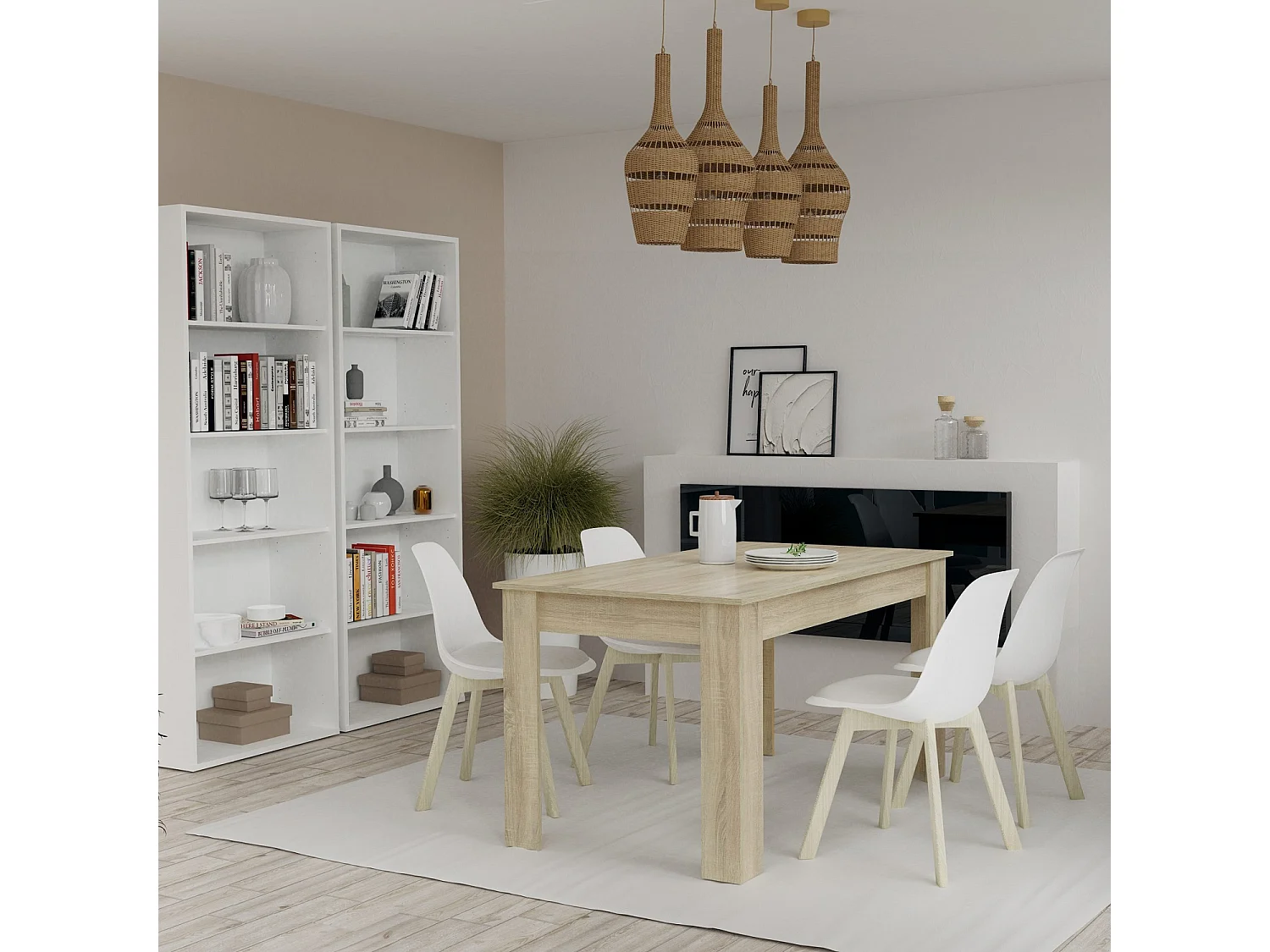 Table à manger en aggloméré et mélamine finition cambrian coloris chêne naturel - Longueur 140 x Profondeur 80 x Hauteur 77 cm