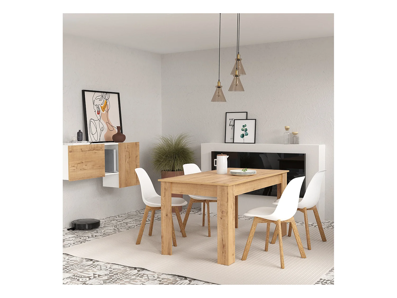 Table à manger en aggloméré et mélamine finition cambrian coloris chêne doré - Longueur 140 x Profondeur 80 x Hauteur 77 cm