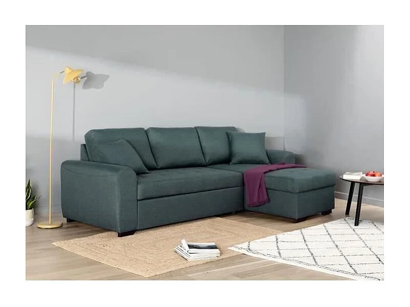 Narożnik Hamilton z możliwością rozkładania w zielonej tkaninie z pojemnikiem - L 244 x S 151 x W 90