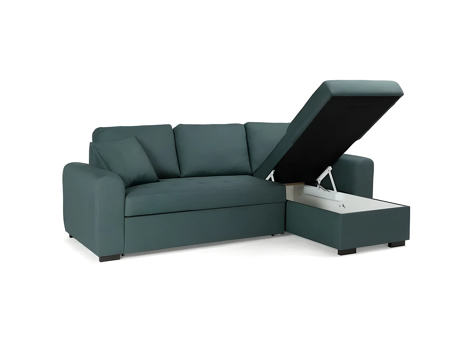 Sofá de esquina convertible reversible Hamilton en tela verde con almacenamiento - L 244 x P 151 x H 90