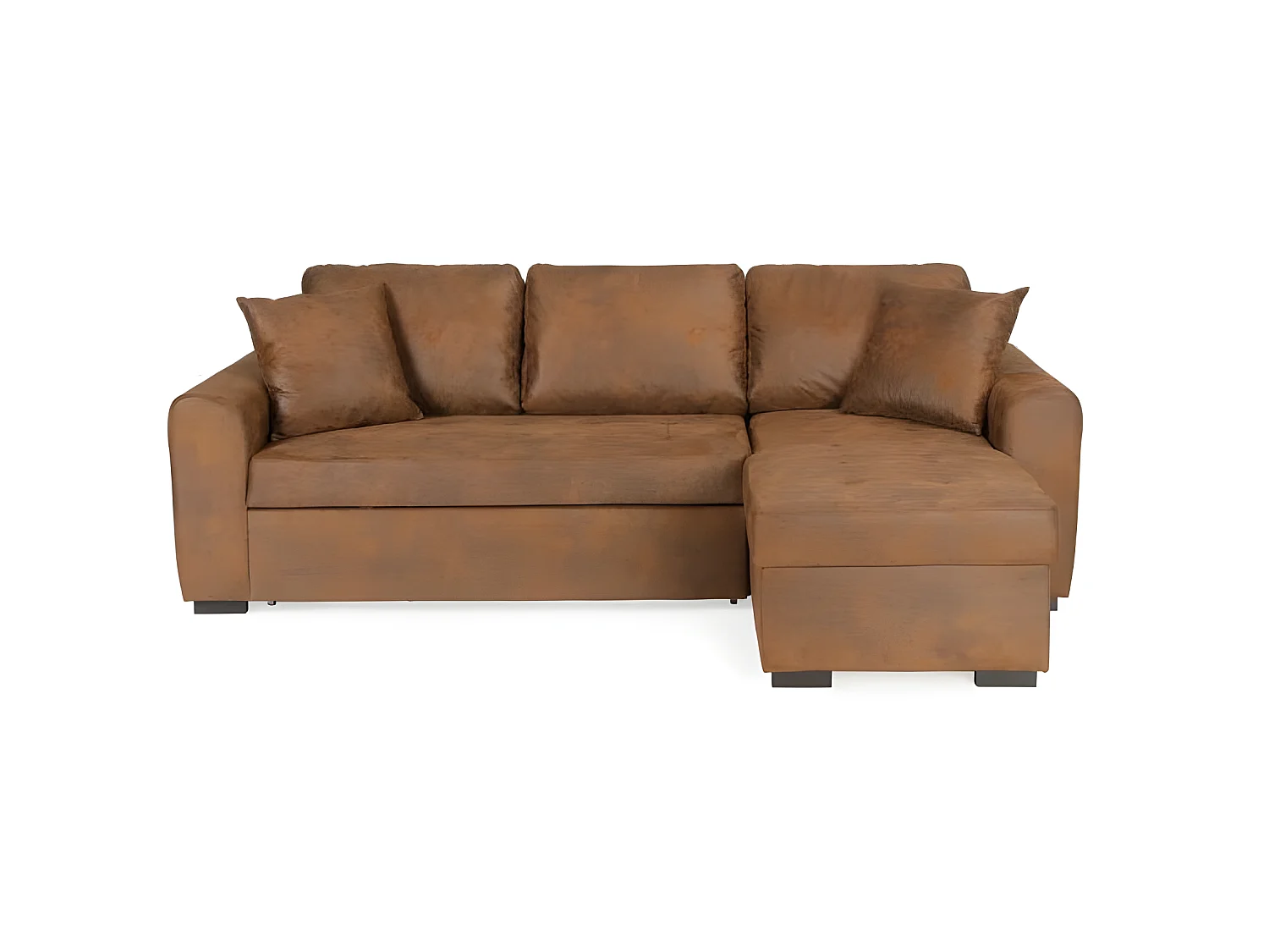 Sofá de Esquina Convertible Reversible Hamilton de Tela Vintage Marrón - 4 Plazas con Almacenamiento